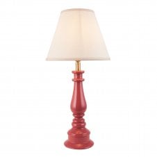 pink spindle table lamp with white tapered shade