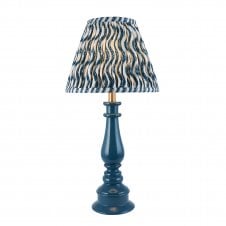 blue spindle table lamp with blue ripple pattern shade