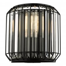 2 Light Wall Light in Matt Black with Faceted Crystal