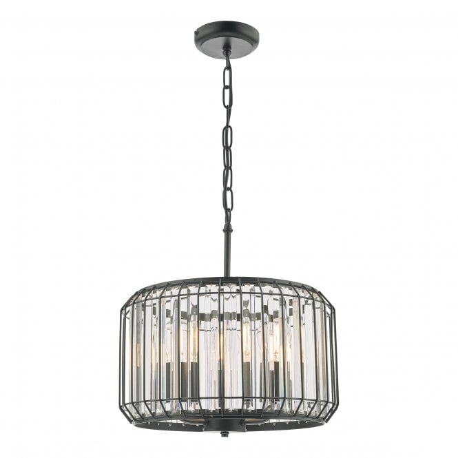Naeva 3 Light Ceiling Pendant in Satin Black and Crystal