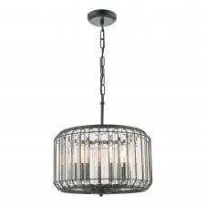 Naeva 3 Light Ceiling Pendant in Satin Black and Crystal
