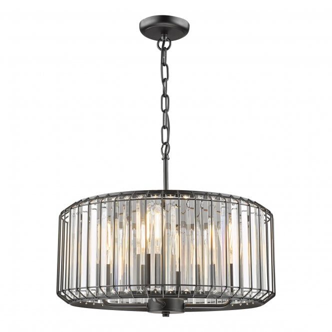 Naeva 4 Light Ceiling Pendant in Satin Black and Crystal