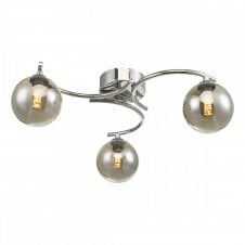 NAKITA 3 Light Semi Flush Ceiling Fixture in Chrome with GL1 Smoked Glass Globe Shade