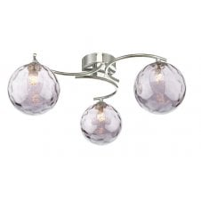 3 Light Semi Flush Ceiling Fixture In Chrome With GL10 Smoked Dimpled Glass Shade