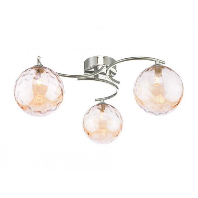 NAKITA 3 Light Semi Flush Ceiling Fixture in Chrome with GL11 Champagne Dimpled Glass Shade