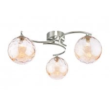 3 Light Semi Flush Ceiling Fixture In Chrome With GL11 Champagne Dimpled Glass Shade