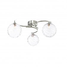 NAKITA 3 Light Semi Flush Ceiling Fixture in Chrome with GL12 Clear Dimpled Glass Shade