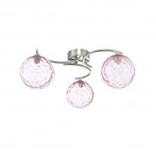 NAKITA 3 Light Semi Flush Ceiling Fixture in Chrome with GL13 Pink Dimpled Glass Shade