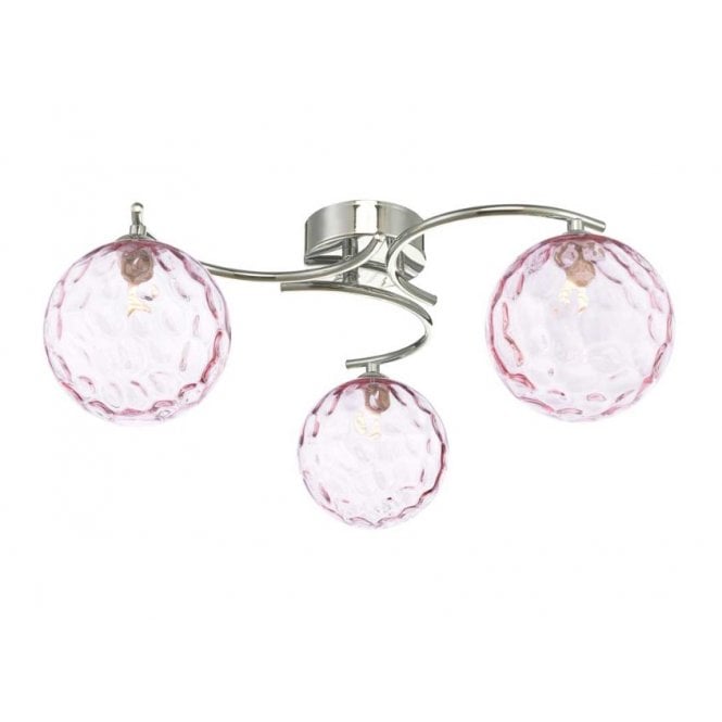 NAKITA 3 Light Semi Flush Ceiling Fixture in Chrome with GL13 Pink Dimpled Glass Shade
