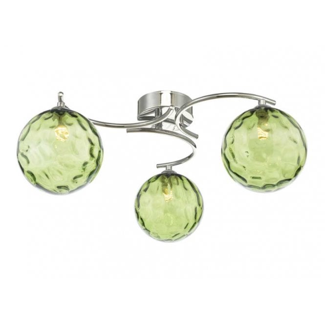 NAKITA 3 Light Semi Flush Ceiling Fixture in Chrome with GL14 Green Dimpled Glass Shade