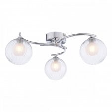 NAKITA 3 Light Semi Flush Ceiling Fixture in Chrome with GL20 Opal & Clear Ribbed Glass Shade