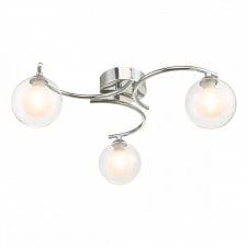 NAKITA 3 Light Semi Flush Ceiling Fixture in Chrome with GL4 Opal Inner and Clear Glass Globe Shade