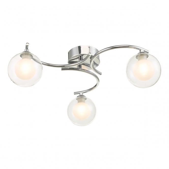 NAKITA 3 Light Semi Flush Ceiling Fixture in Chrome with GL4 Opal Inner and Clear Glass Globe Shade