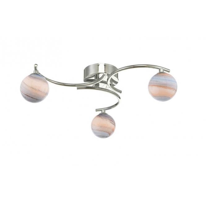 NAKITA 3 Light Semi Flush Ceiling Fixture in Chrome with GL7 Planet Glass Globe Shade
