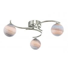 3 Light Semi Flush Ceiling Fixture In Chrome With GL7L Large Planet Art Glass Globe Shade