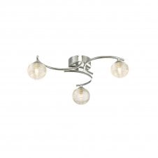 NAKITA 3 Light Semi Flush Ceiling Fixture in Chrome with GL8 Ribbed Glass Globe Shade