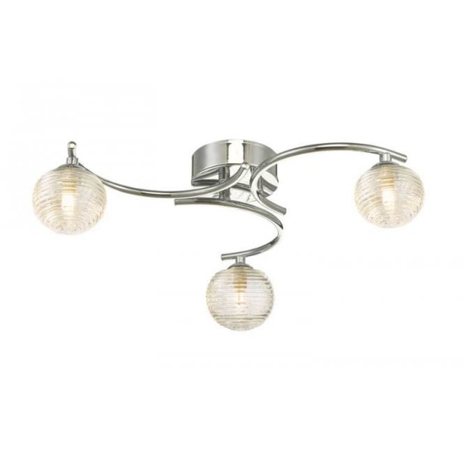 NAKITA 3 Light Semi Flush Ceiling Fixture in Chrome with GL8 Ribbed Glass Globe Shade