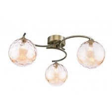 3 Light Semi Flush Ceiling In Antique Brass With GL11 Champagne Dimpled Glass Shade