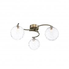 NAKITA 3 Light Semi Flush Ceiling in Antique Brass with GL12 Clear Dimpled Glass Shade