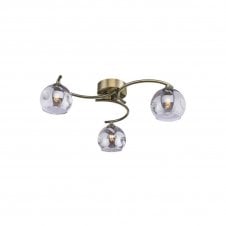 NAKITA 3 Light Semi Flush Ceiling in Antique Brass with GL15 Smoked Organic Glass Shade