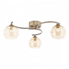 NAKITA 3 Light Semi Flush Ceiling in Antique Brass with GL16 Champagne Organic Glass Shade