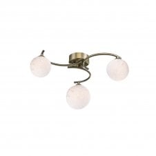 NAKITA 3 Light Semi Flush Ceiling in Antique Brass with GL17 White Confetti Glass Shade