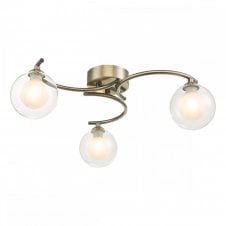 NAKITA 3 Light Semi Flush Ceiling in Antique Brass with GL4 Opal Inner and Clear Glass Globe Shade