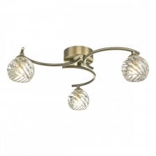 NAKITA 3 Light Semi Flush Ceiling in Antique Brass with GL5 Twisted Open Glass Shade