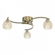 NAKITA 3 Light Semi Flush Ceiling in Antique Brass with GL6 Dimpled Glass Shade