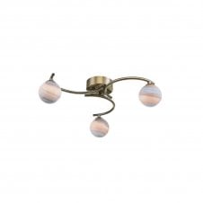 NAKITA 3 Light Semi Flush Ceiling in Antique Brass with GL7 Planet Glass Globe Shade