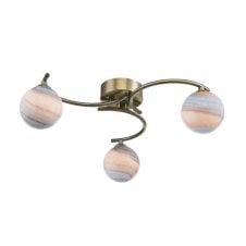 3 Light Semi Flush Ceiling In Antique Brass With GL7L Large Planet Art Glass Globe Shade