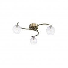 NAKITA 3 Light Semi Flush Ceiling in Antique Brass with GL9 Inner Wire Glass Globe Shade