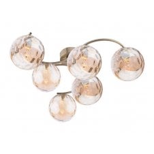 6 Light Semi Flush Ceiling In Antique Brass With GL11 Champagne Dimpled Glass Shade