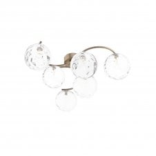 NAKITA 6 Light Semi Flush Ceiling in Antique Brass with GL12 Clear Dimpled Glass Shade
