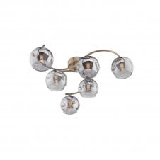 NAKITA 6 Light Semi Flush Ceiling in Antique Brass with GL15 Smoked Organic Glass Shade