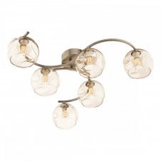 NAKITA 6 Light Semi Flush Ceiling in Antique Brass with GL16 Champagne Organic Glass Shade
