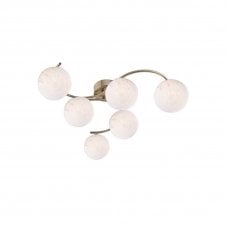 NAKITA 6 Light Semi Flush Ceiling in Antique Brass with GL17 White Confetti Glass Shade