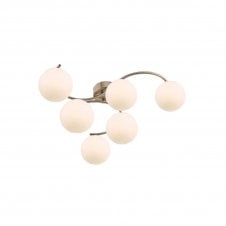 NAKITA 6 Light Semi Flush Ceiling in Antique Brass with GL2 Opal Glass Globe Shade