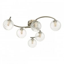 NAKITA 6 Light Semi Flush Ceiling in Antique Brass with GL3 Twisted Glass Globe Shade