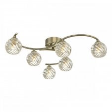 NAKITA 6 Light Semi Flush Ceiling in Antique Brass with GL5 Twisted Open Glass Shade