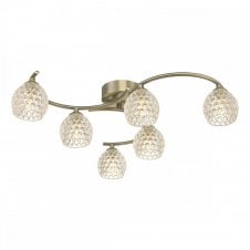 NAKITA 6 Light Semi Flush Ceiling in Antique Brass with GL6 Dimpled Glass Shade