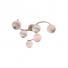 NAKITA 6 Light Semi Flush Ceiling in Antique Brass with GL7 Planet Glass Globe Shade