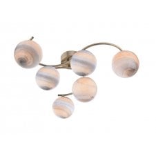 6 Light Semi Flush Ceiling In Antique Brass With GL7L Large Planet Art Glass Globe Shade