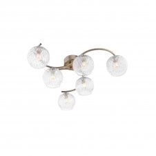 NAKITA 6 Light Semi Flush Ceiling in Antique Brass with GL9 Inner Wire Glass Globe Shade