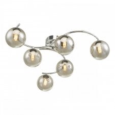 NAKITA 6 Light Semi Flush Ceiling in Chrome with GL1 Smoked Glass Globe Shade