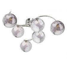 6 Light Semi Flush Ceiling In Chrome With GL10 Smoked Dimpled Glass Shade