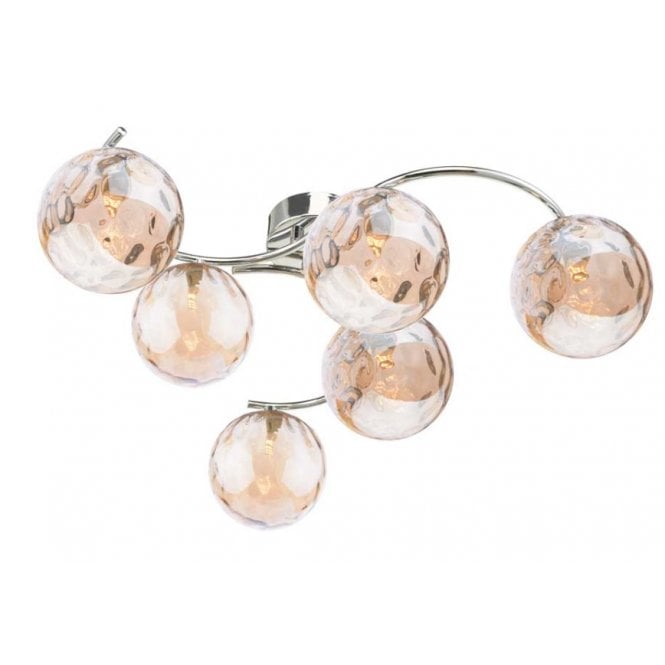 NAKITA 6 Light Semi Flush Ceiling in Chrome with GL11 Champagne Dimpled Glass Shade