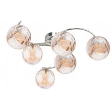 6 Light Semi Flush Ceiling In Chrome With GL11 Champagne Dimpled Glass Shade