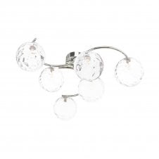 NAKITA 6 Light Semi Flush Ceiling in Chrome with GL12 Clear Dimpled Glass Shade