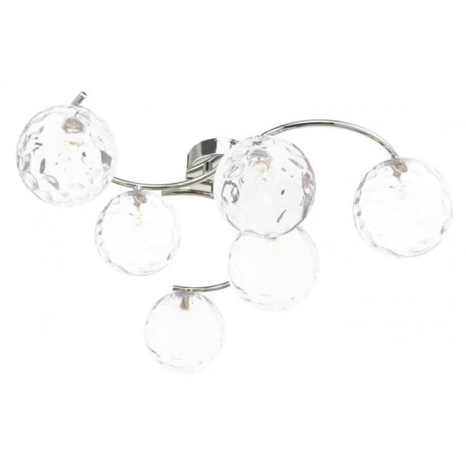 NAKITA 6 Light Semi Flush Ceiling in Chrome with GL12 Clear Dimpled Glass Shade